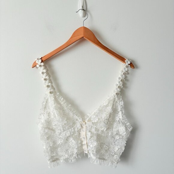 For Love & Lemons Floral Lace Rosette Cami Tank Top White Size Large - Picture 7 of 12